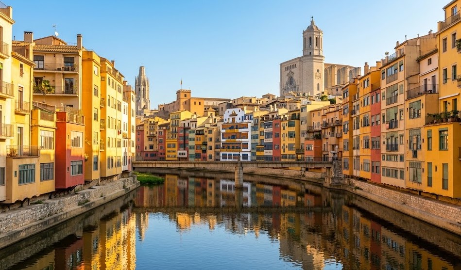 Vista del río Onyar, Barri Vell y Catedral de Girona